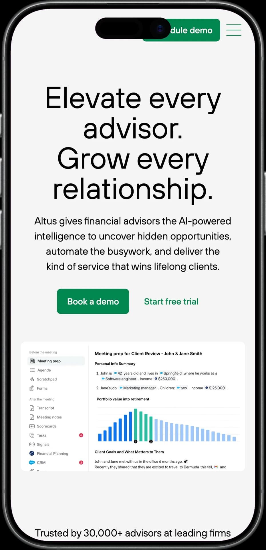 Altus AI financial advisor platform on mobile