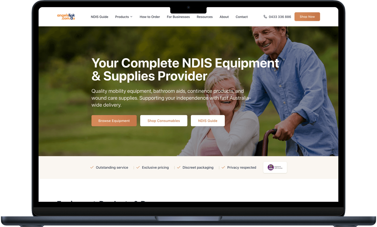 Angels Link NDIS provider homepage on desktop