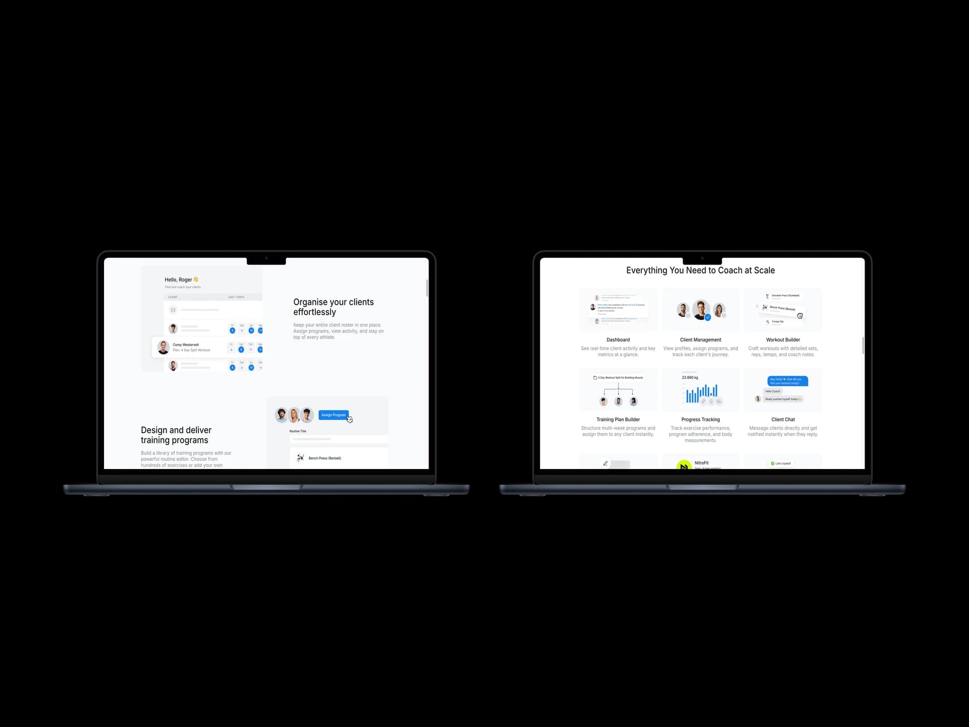 Coach Kit feature sections and capability grid side by side on desktop