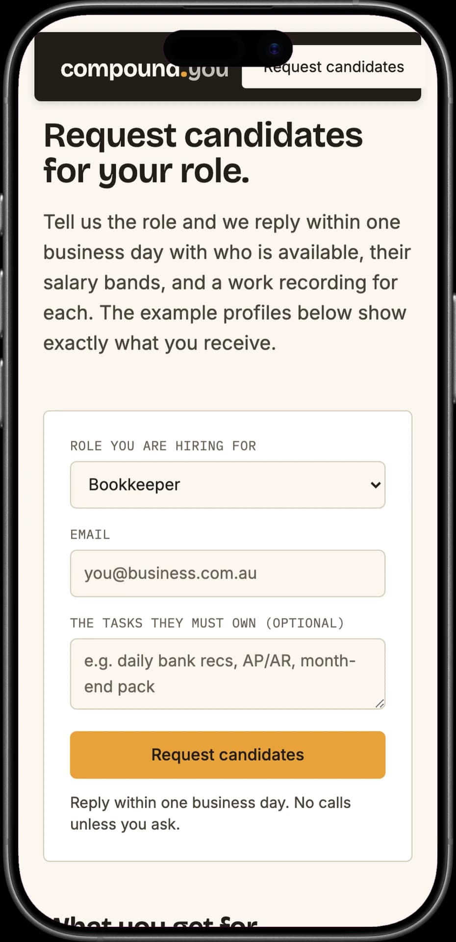 Candidate proof page on mobile