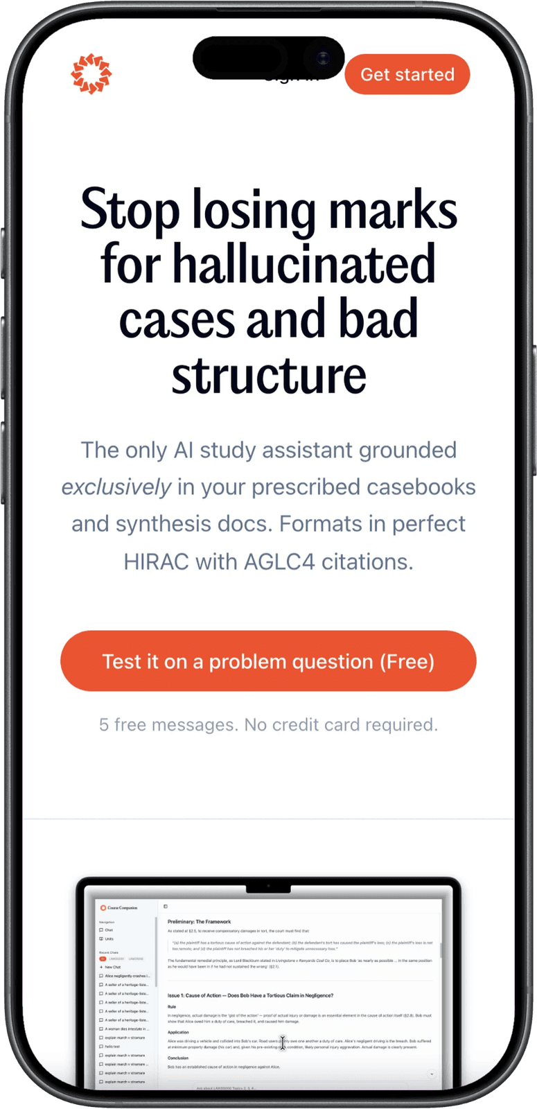 Course Companion landing page on mobile