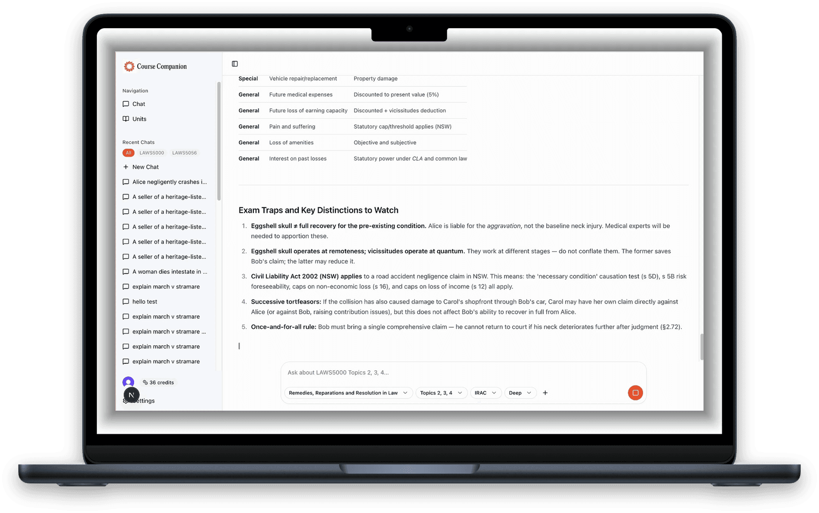 Course Companion identifying common exam traps