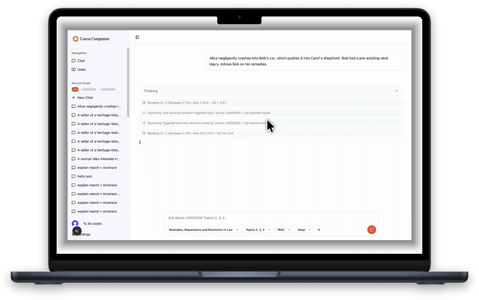 AI reasoning visible during response generation