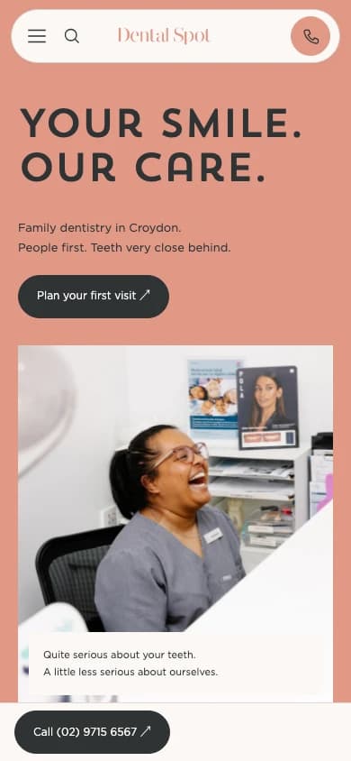 Dental Spot homepage design on a phone-sized screen