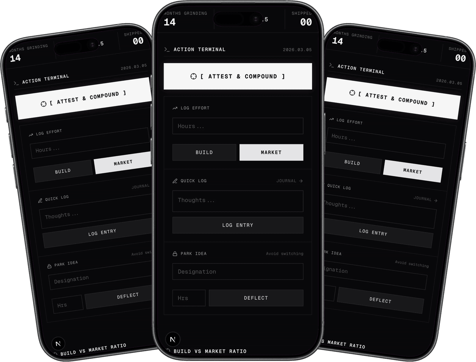 Don't Pivot action terminal across three mobile screens