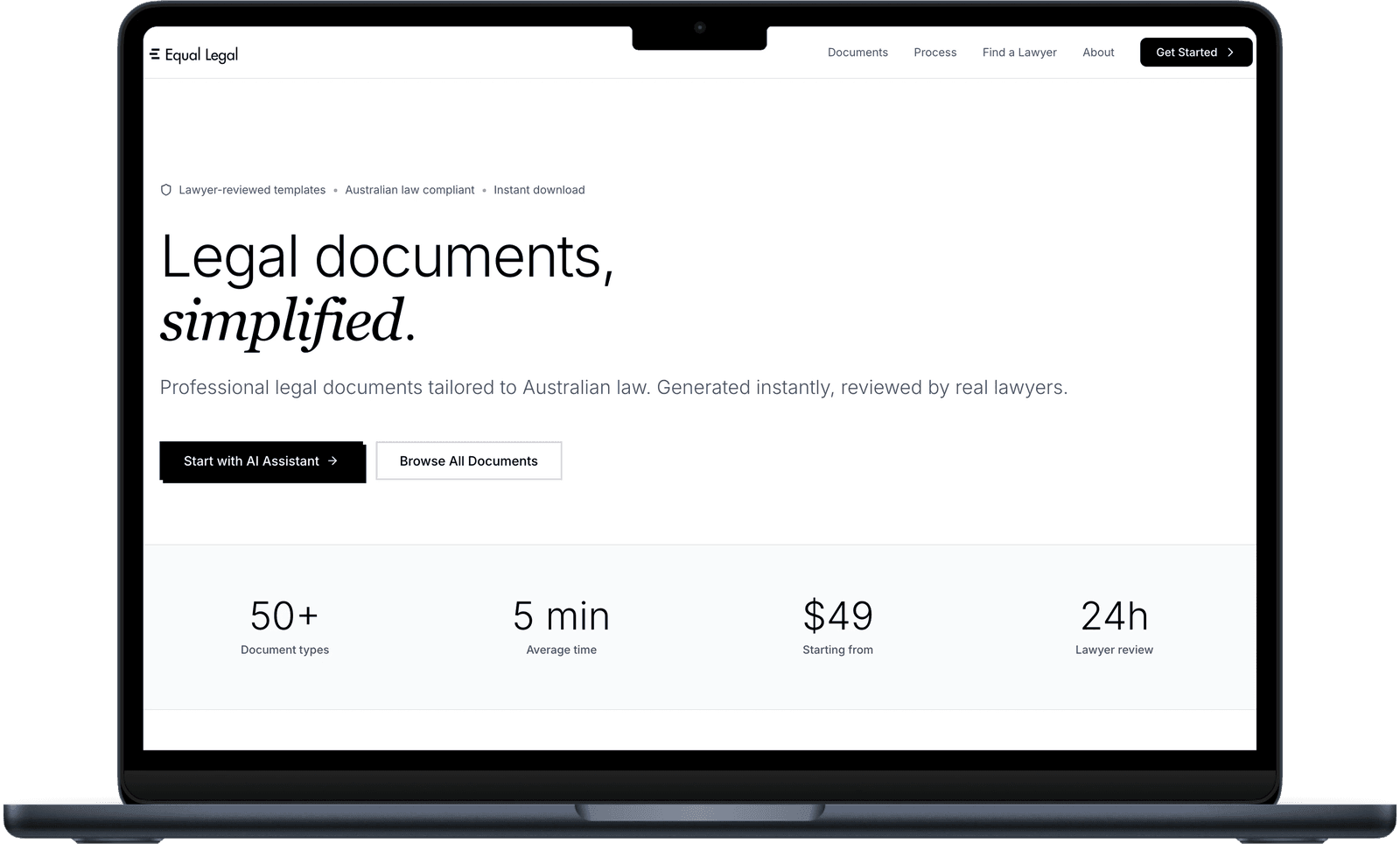 Brief Legal documents page showing available legal document types