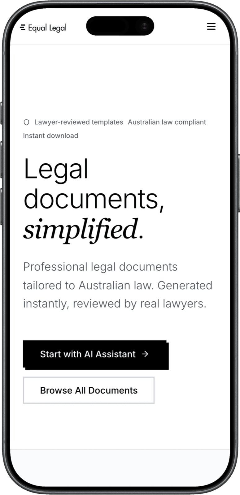 Brief Legal documents page on mobile