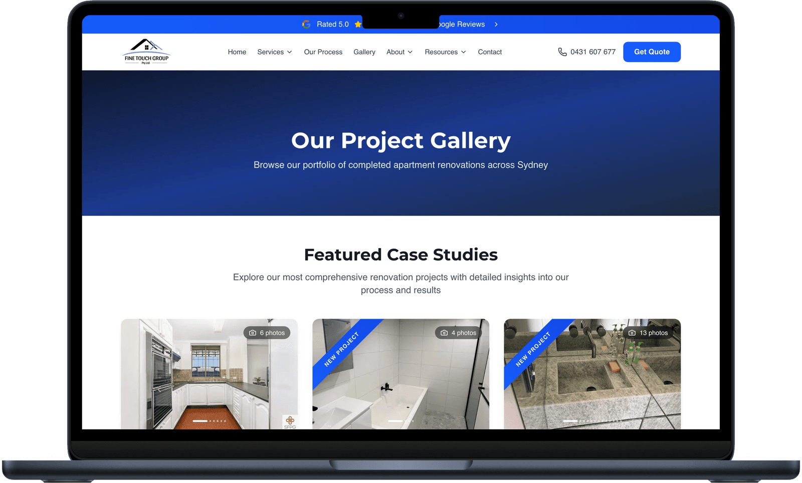 Project gallery with before-and-after renovation photos