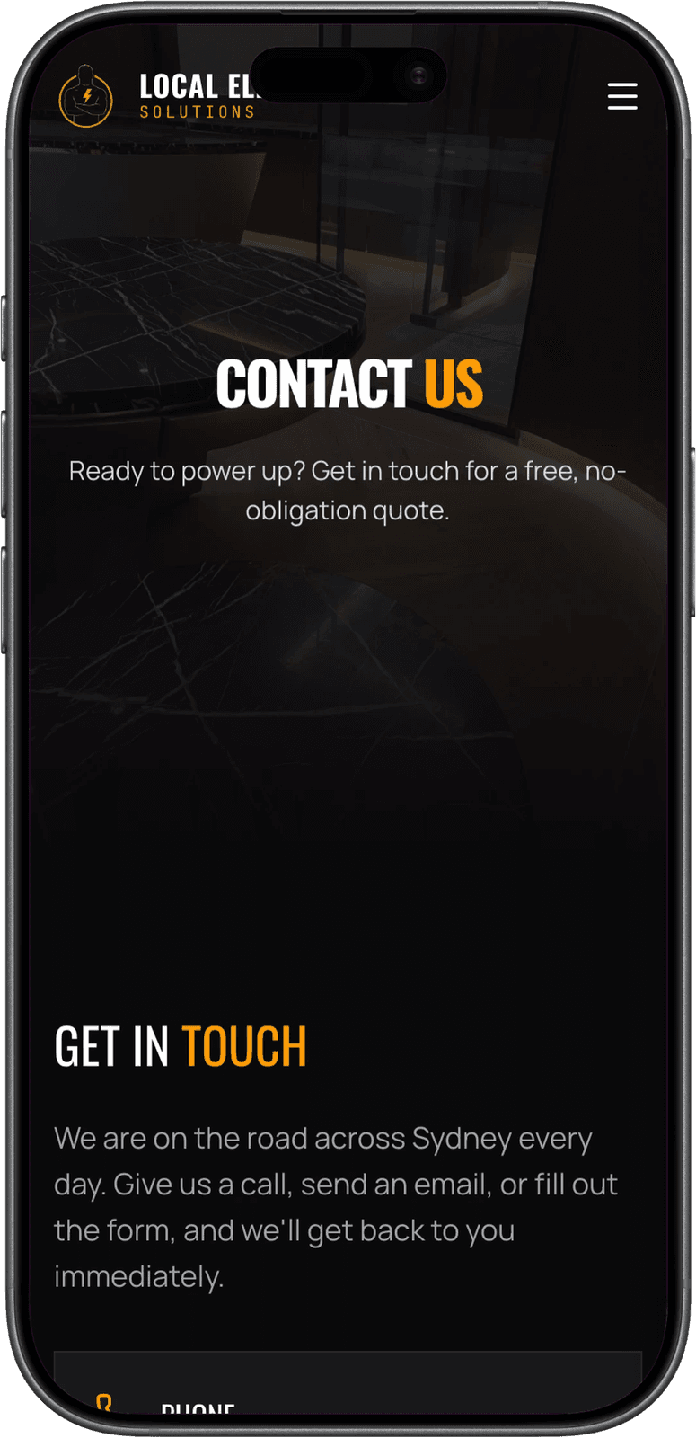 Contact page on mobile