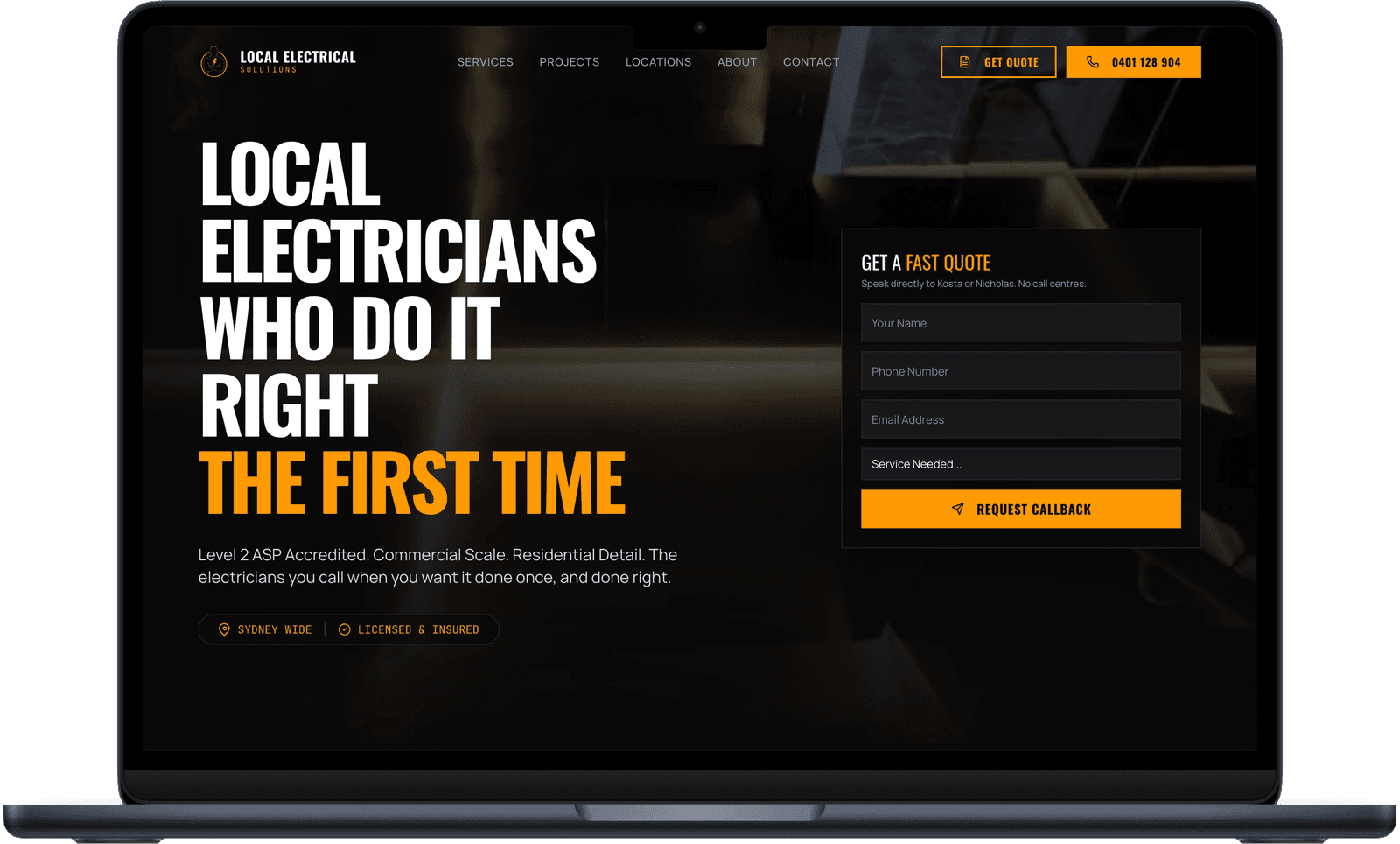 Local Electrical Solutions homepage on desktop