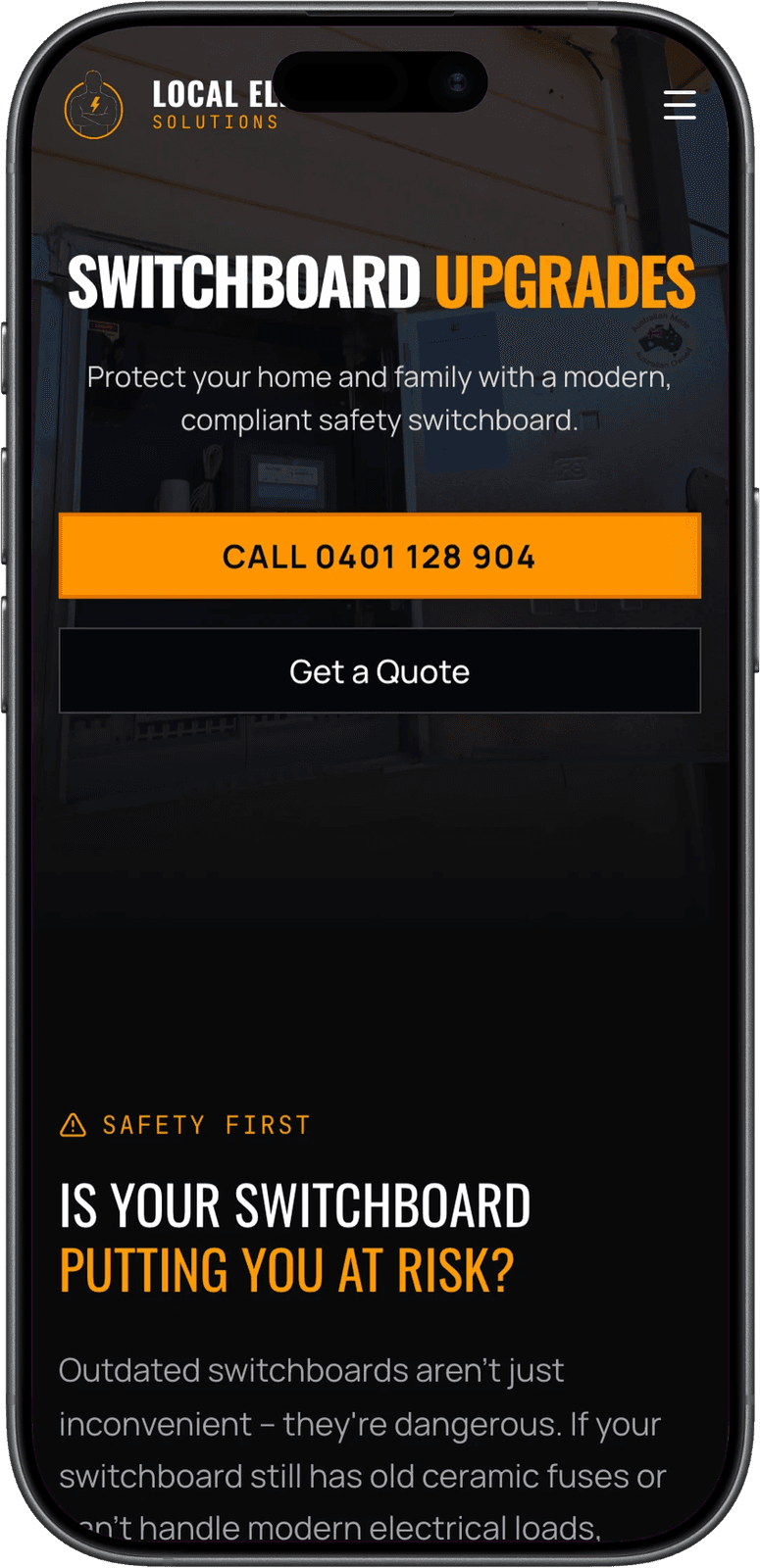 Local Electrical switchboard upgrades service page on mobile