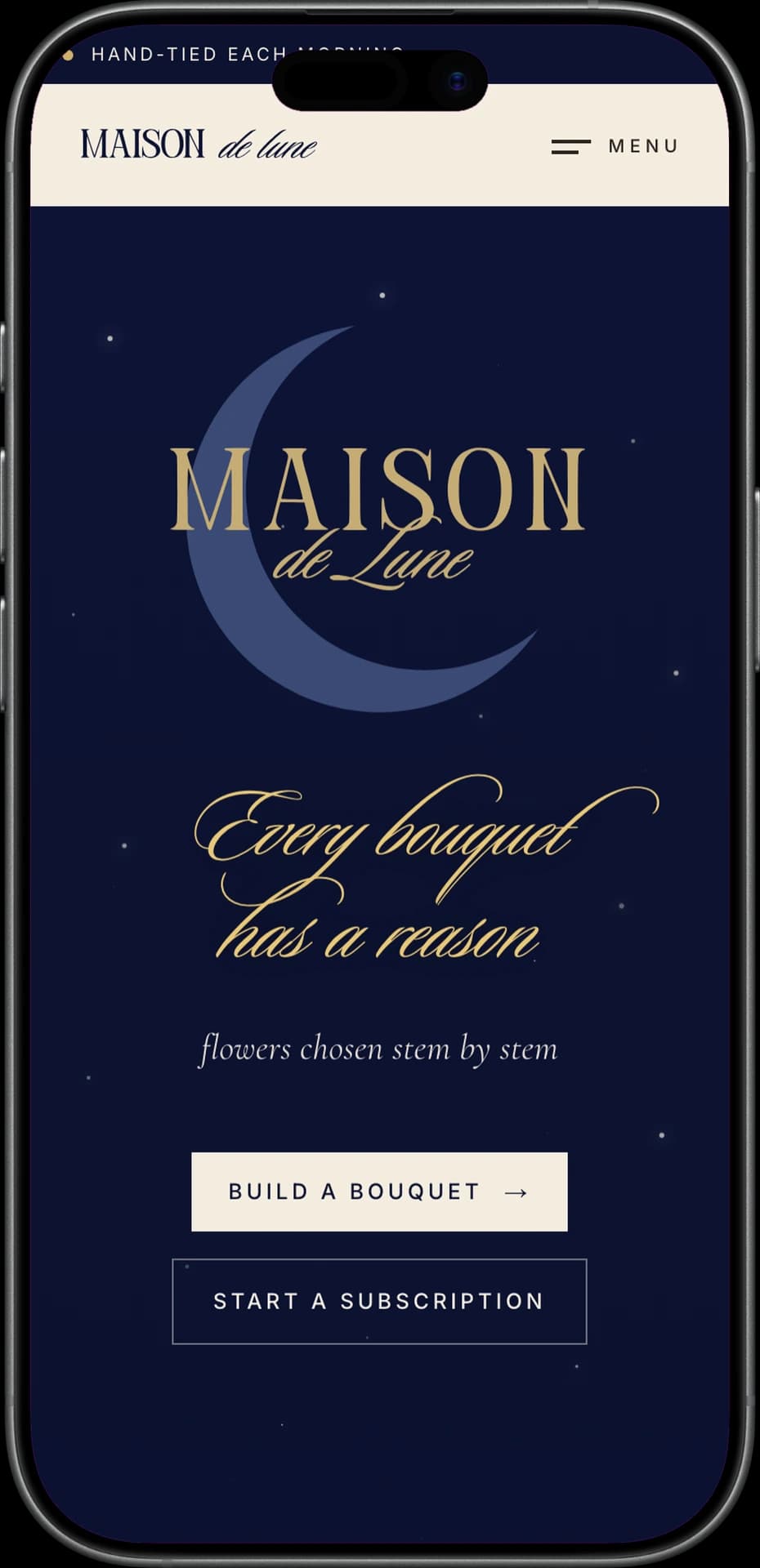 Maison de Lune homepage on mobile