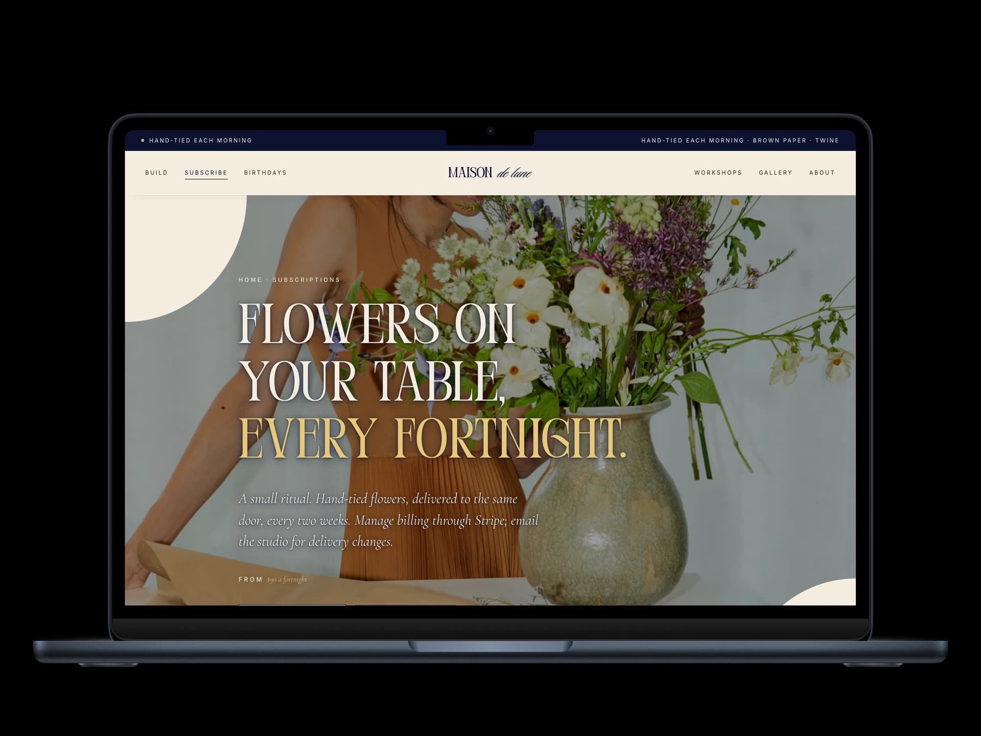 Maison de Lune subscriptions page with fortnightly Petite and Signature plans
