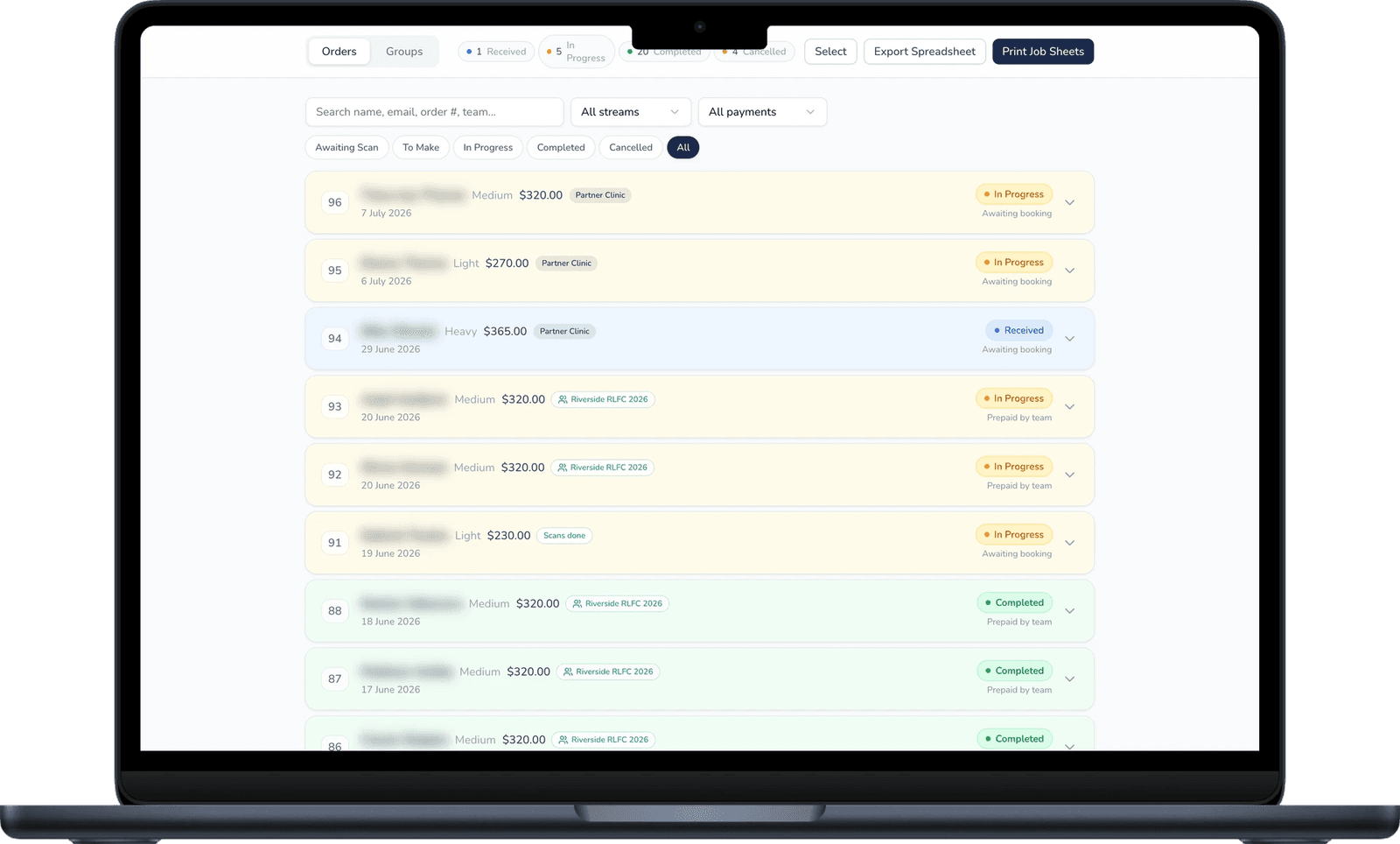 Mobile Mouthguards admin orders dashboard