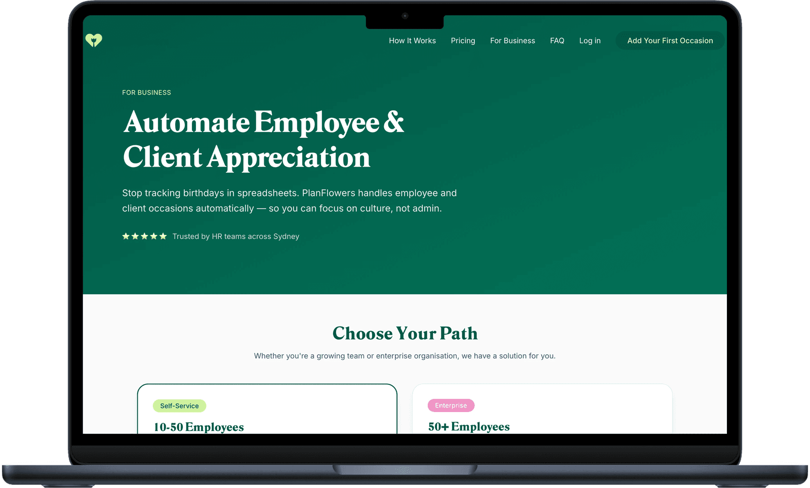 Corporate flower delivery landing page with ROI calculator