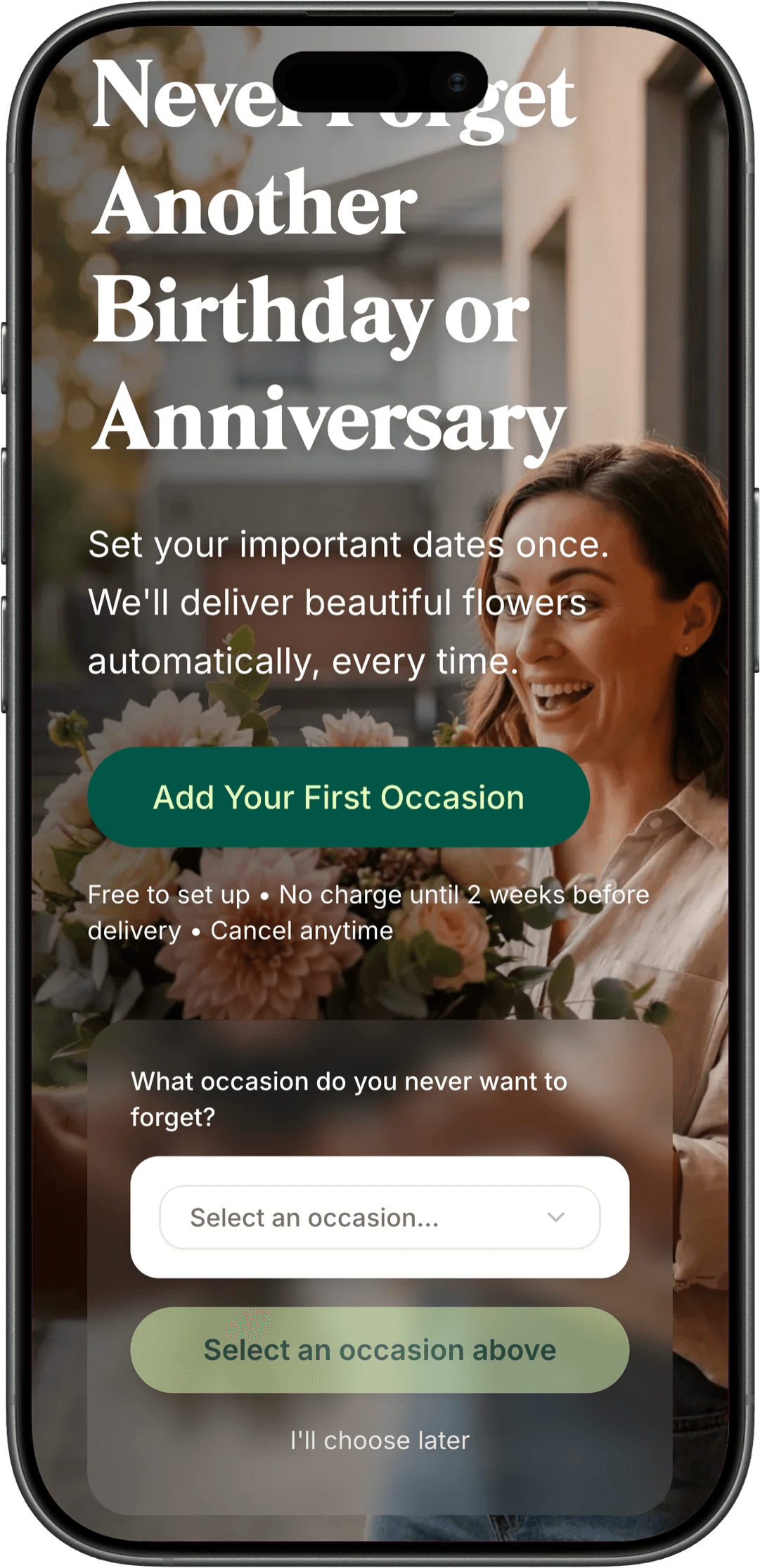 Plan Flowers homepage on mobile