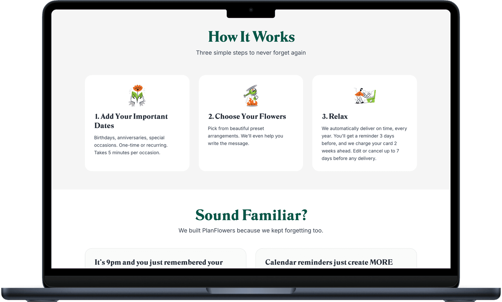 How it works page explaining the Plan Flowers process