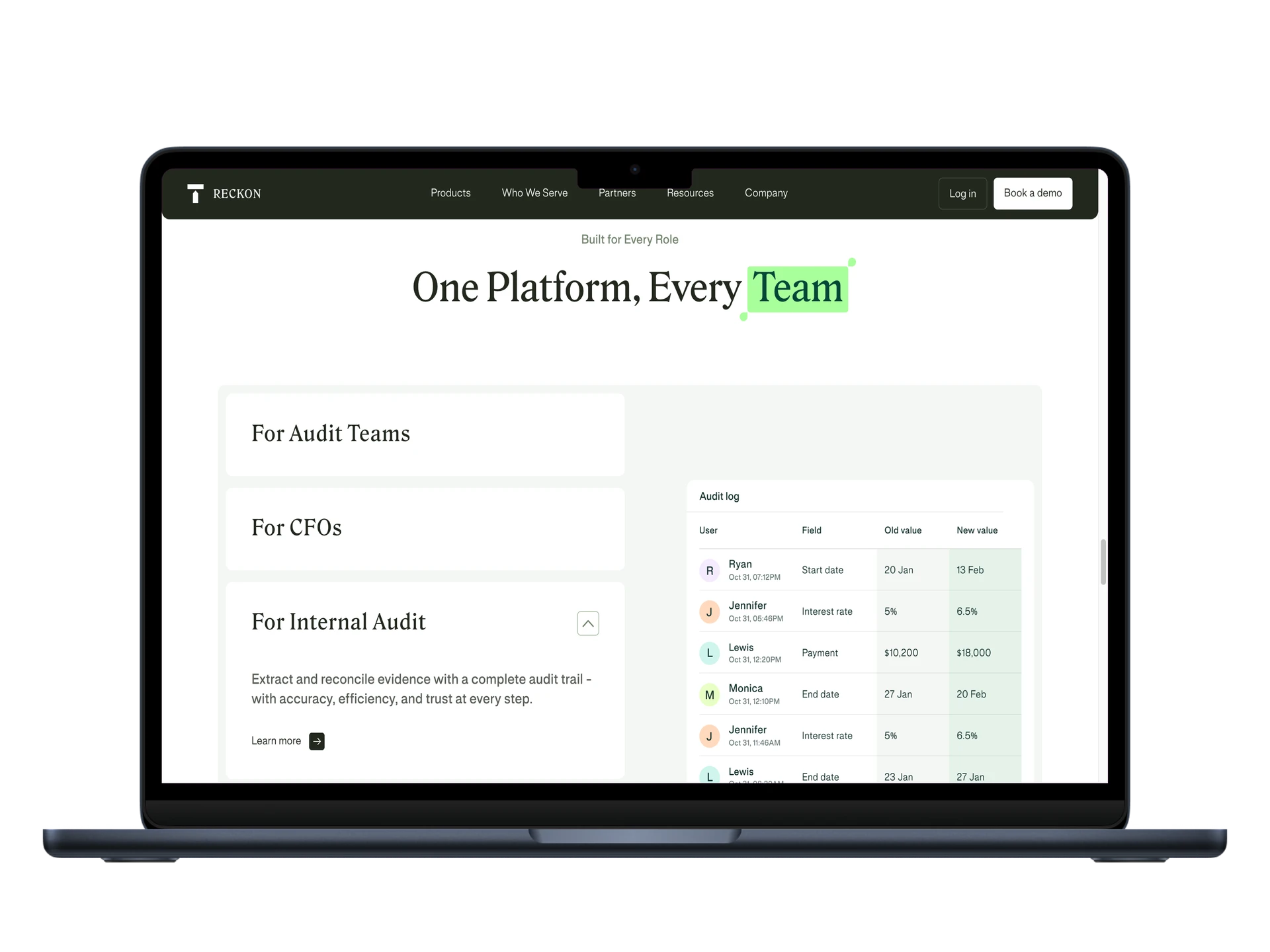 Role-based content architecture with accordion and audit log data table