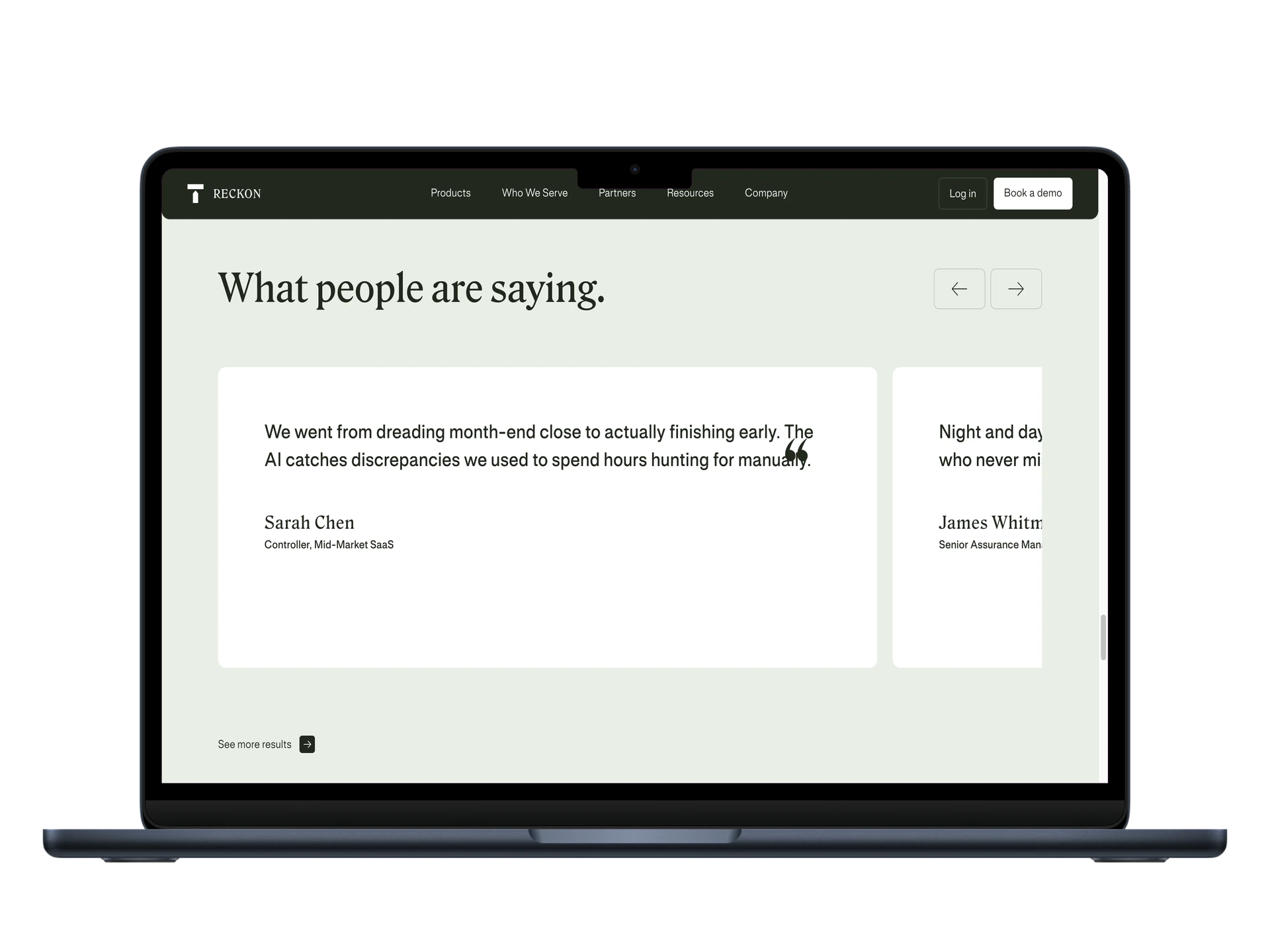 Reckon testimonials section
