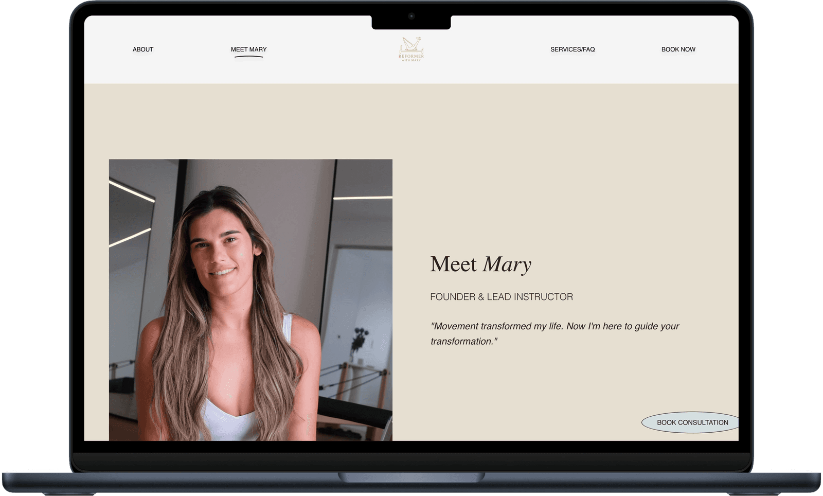 Meet Mary page with editorial typography and generous whitespace