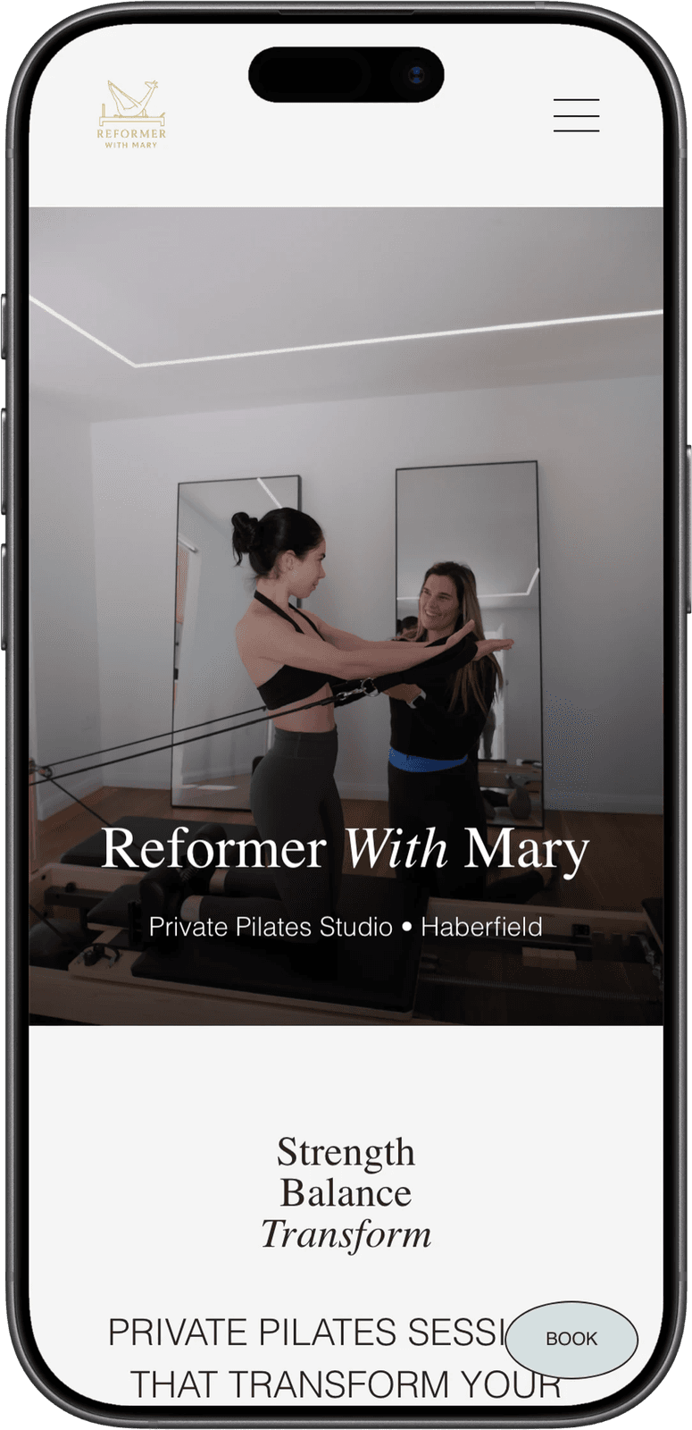Reformer with Mary homepage on mobile