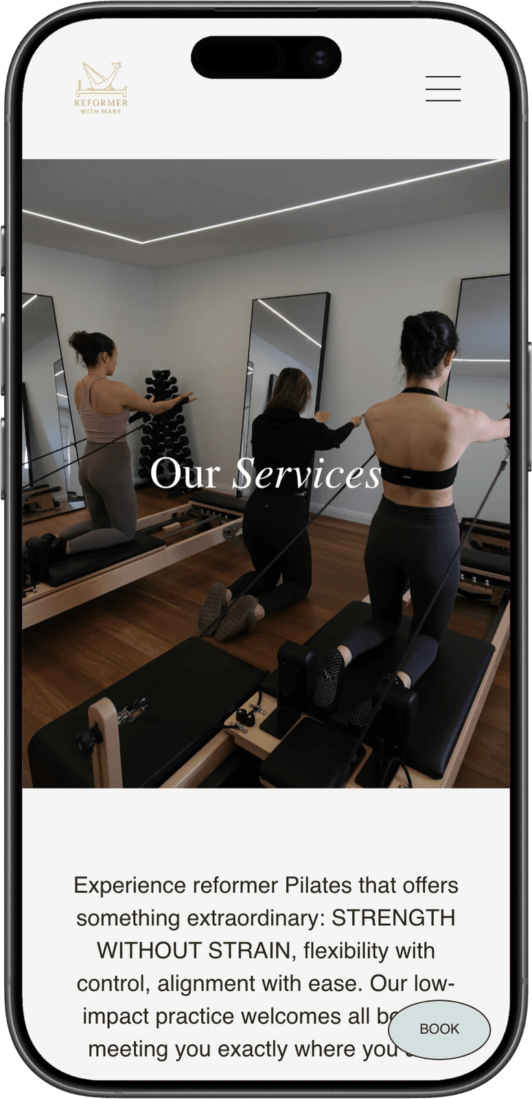 Services page on mobile