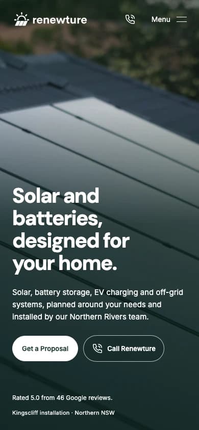 Renewture homepage design on a phone-sized screen