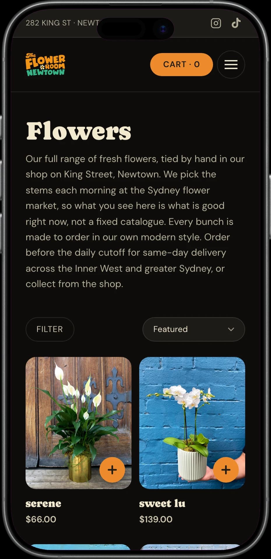 The Flowers collection on mobile