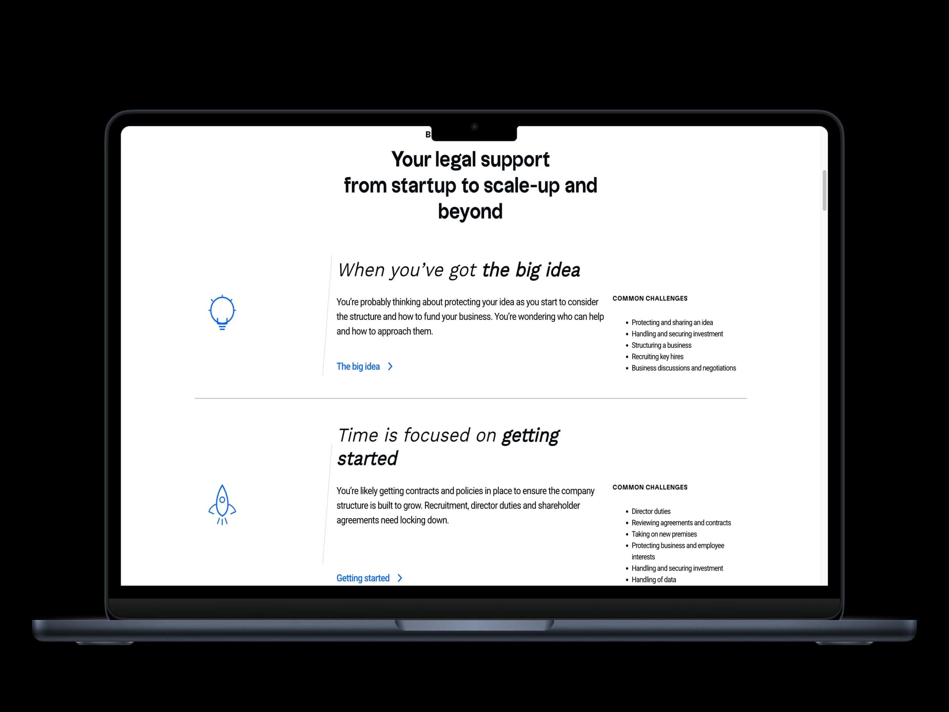 Business lifecycle content architecture showing growth stages with common legal challenges