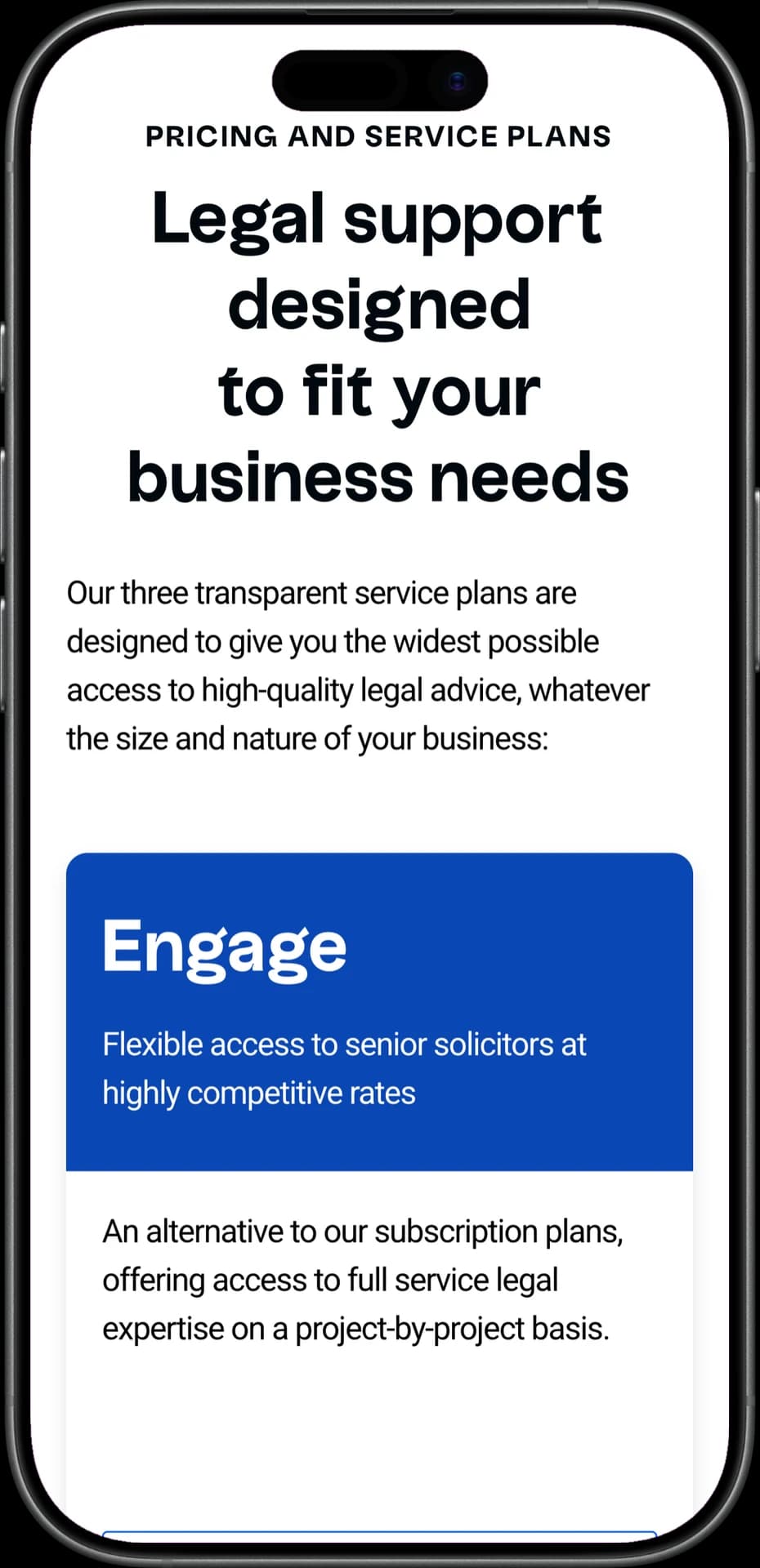 Thornfield Legal pricing section on mobile