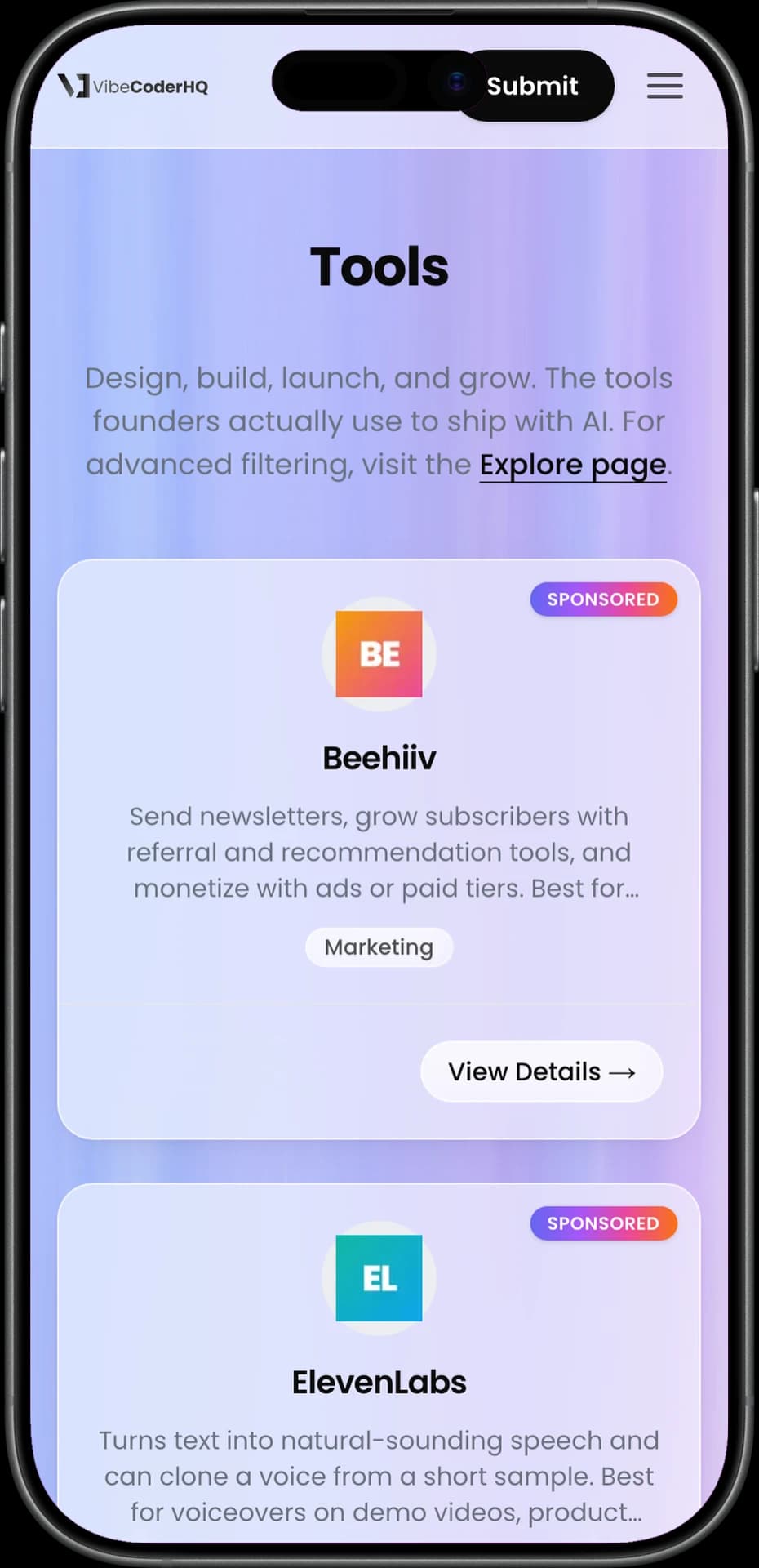 The tools directory on mobile